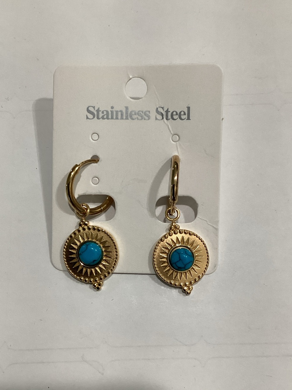 Gold Earrings with Turquoise Accent